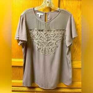 Maurice’s Women’s Dusty Mauve Purple Short Sleeve Lace Blouse Size Large